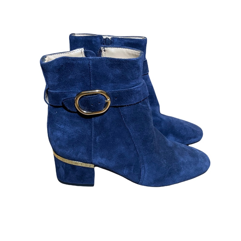 Talbots Harlow Buckle Blue Suede Ankle Boots NWOT